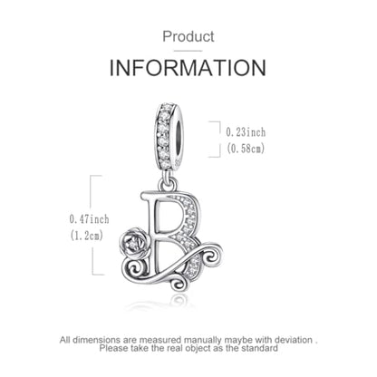 LNQOBU Complete A~Z Alphabet Charm Letter Beads, Solid 925 Sterling Silver with Cubic Stones Rose Alphabet Charm fits Pandora Bracelets Necklace Women Jewelry - color: CYT-B