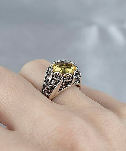 Filigranist 925 Sterling Silver Filigree Art Women Mini Dome Cocktail Ring with Gemstone, Gift Boxed - color: Citrine