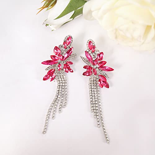 Marquise Crystal Bridal Chandelier Dangle Drop Earrings Ladies Gifts in Silver/Gold Tone - color: rose