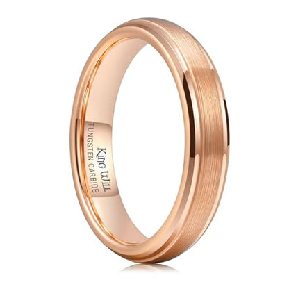 King Will Classic Tungsten Wedding Band for Men, 6/7/8/9/10mm Widths, Polished Finish Step Edge Matte Rings Comfort Fit - color: C-rose gold 4mm