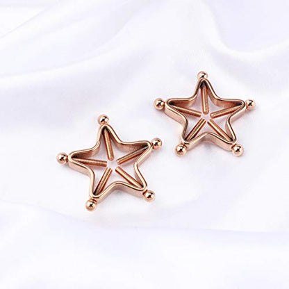 1 Pair Adults Non-Piercings Nipple Shield Adjustable Body Piercing Geometric Stars Nipple Clamp Ring Body Jewelry - color: #1 Rose Gold