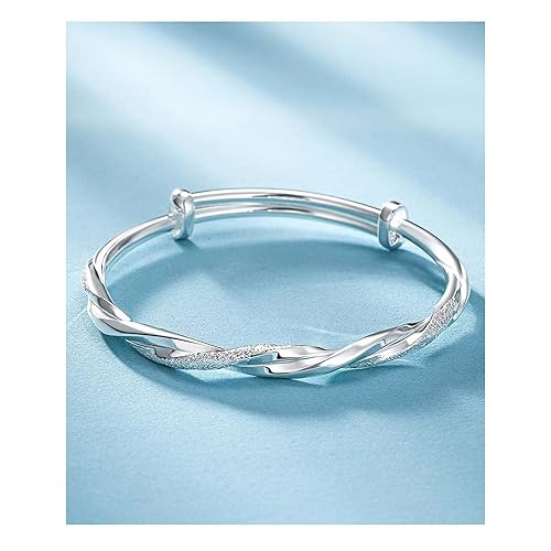 kelistom 925 Sterling Silver Bracelets for Women Teens, Love Heart Charm Chain Bracelet Bangle Fashion Jewelry Gifts - color: Moss bangle