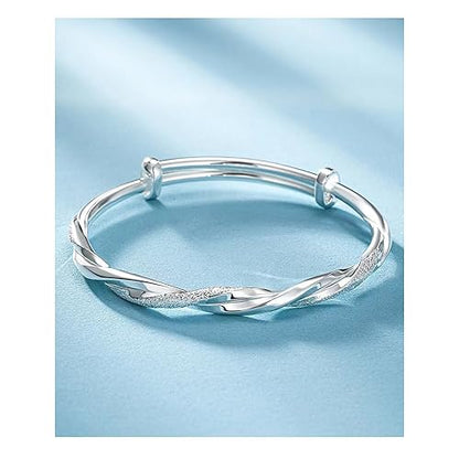 kelistom 925 Sterling Silver Bracelets for Women Teens, Love Heart Charm Chain Bracelet Bangle Fashion Jewelry Gifts - color: Moss bangle