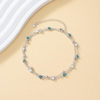 HPQQ Anklets for Women 925 Sterling Silver Natural Stone Layered Anklet Beach Summer Fine Jewelry Birthday Mothers Day Gifts for Women Mom Her - color: Abalone 9"-11"