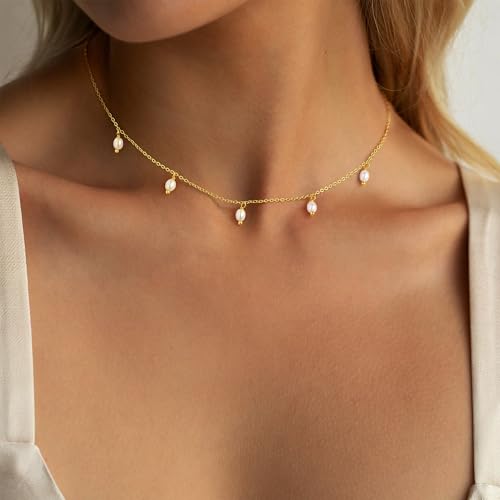 Ursteel 14K-Gold-Plated Necklace for Women Girls, Cute Daisy Pearl Necklace for Girls Clover Butterfly Cubic Zirconia Flower Evil Eye Station Necklaces for Women Teen Girl Gifts - color: Pearl