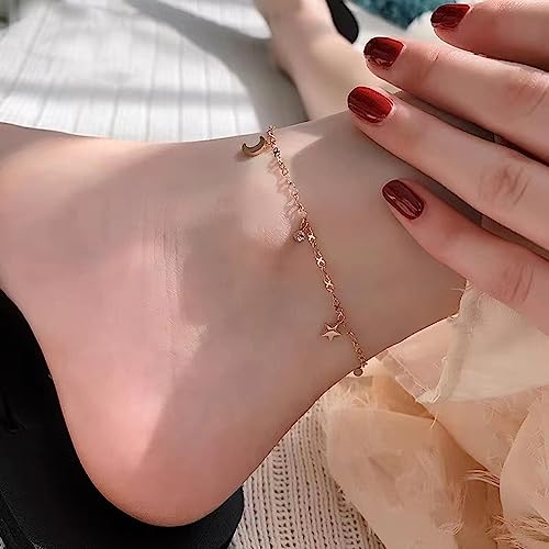 Ankle Bracelet for Women Stainless Steel Chain Beach Anklet Bracelet Adjustable Jewelry - style: Gold-SCMZ-Moon