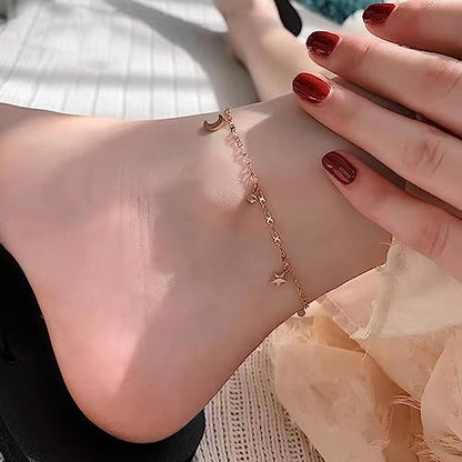 Ankle Bracelet for Women Stainless Steel Chain Beach Anklet Bracelet Adjustable Jewelry - style: Gold-SCMZ-Moon