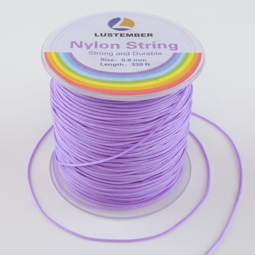 LUSTEMBER 0.8mm Nylon String, Strong Bracelet String, Durable Nylon Cord for Jewelry Making, Bracelets, Beading, Necklaces, Rattail Braiding, Kumihimo, Wind Chimes, Blinds and Handicrafts - size: Light Purple