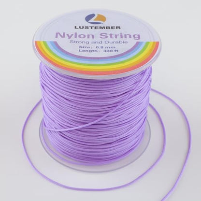 LUSTEMBER 0.8mm Nylon String, Strong Bracelet String, Durable Nylon Cord for Jewelry Making, Bracelets, Beading, Necklaces, Rattail Braiding, Kumihimo, Wind Chimes, Blinds and Handicrafts - size: Light Purple
