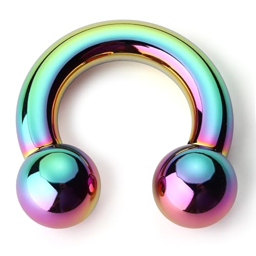 BodyBonita Anodized Septum Rings, G23 Titanium Nose Ring Horseshoe, Large PA Ring 6G 8G 12G, Internally Threaded Circular Barbell Stretched Gauges for Ears, CBR Body Piercing Jewelry for Women Men - color: Anodized Rainbow, size: 6G(4mm)-10mm