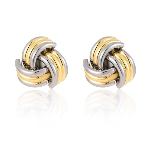 Love Knot Stud Earrings for Women Gold Plated Knot Earrings Geometric Twisted Statement Earrings Trendy Jewelry - color: 2 Tone Knot