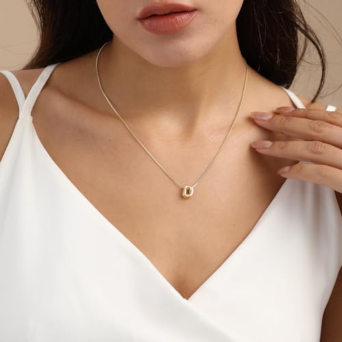 14K Gold Plated Bubble Letter Necklace, Tarnish Free and Waterproof Dainty Initial Necklace for Women, Trendy Personalized Gold Jewelry Gift for Her - color: Gold, style: D