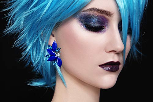 80s Funky Punk Rock Spiky Starburst Angel Wings Oversized Colorful Stones Studded Candy Cluster Women Statement Stud Earrings - color: Electric Blue