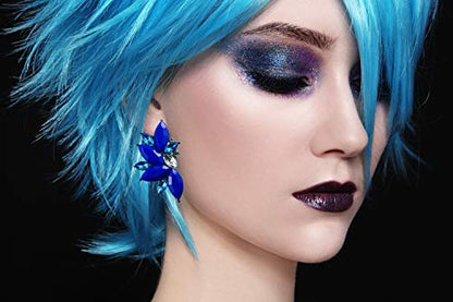 80s Funky Punk Rock Spiky Starburst Angel Wings Oversized Colorful Stones Studded Candy Cluster Women Statement Stud Earrings - color: Electric Blue