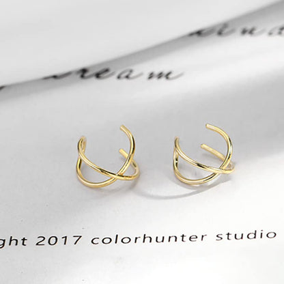 4PCS Helix Ear Cuff Cartilage Earring No Piercing Earcuff, 925 Sterling Silver,14K Gold Simple Criss Cross Double Lines Adjustable Ear Cuffs Minimalist Women Girls Men Clip On adornment Set - color: gold
