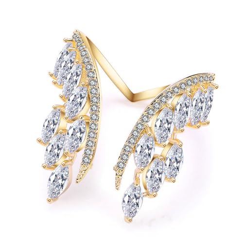 18K Gold Plated Rings for Women and Teen Girls Non Tarnish Cubic Zirconia Fidget Ring Butterfly/Snake/Mesh/Cross/Crown Knuckle Ring Open Adjustable Statement Stacking Chunky Rings - color: Gold Wing
