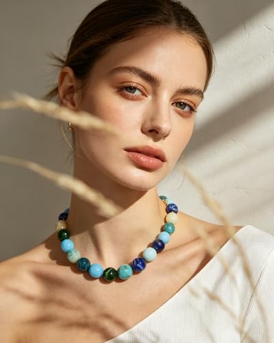 Colorful Chunky Beaded Necklaces for Women Trendy Large Bead Statement Necklace Boho Resin Bead Choker Summer Beach Jewelry Gifts Accessories - color: Blue