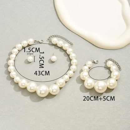 CSIYANJRY99 Pearl Necklace and Earring Set Faux Pearl Jewelry Sets for Women Imitation Beaded Pearl Necklace Bracelet Stud Earrings for Women - color: Silver Chunky Pearl
