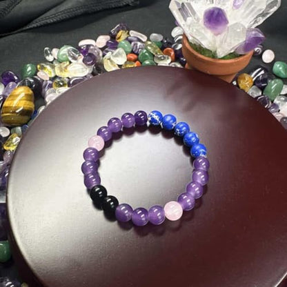 Amethyst Bracelet for Women Men, Elegant Handmade Natural Gem Stone Round Beaded Stretch Elastic Adjustable Healing Bracelets 8mm Gifts - color: AL-0086, size: Medium