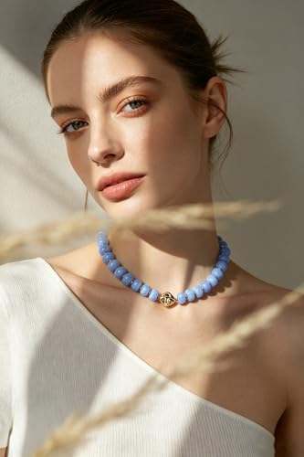Boho Colorful Chunky Beaded Necklace for Women Trendy Resin Statement Choker Necklaces Summer Beach Style Womens Vacation Fashion Jewelry Gifts Accessories - color: Blue-3