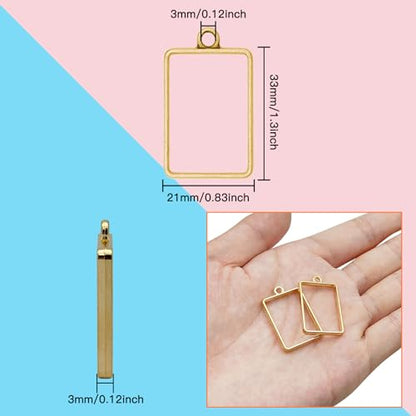 50pcs Open Bezels for Resin,Rectangle Open Frame Pendant Geometric Hollow Frame Pendant Resin Casting Frames Pendants with 1 Loop for Earrings, Necklace, Bracelet, Pressed Flower, DIY Crafts(K Gold) - color: K Gold;Rectangle;Style B
