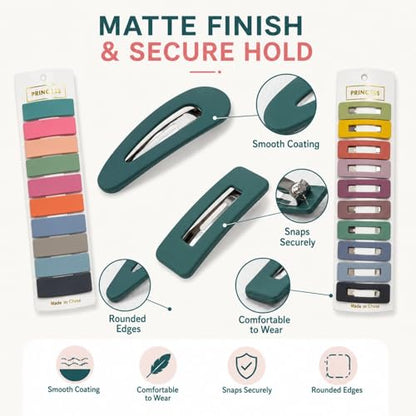 Bphne 20 Pcs Matte Non-Slip Snap Hair Clips for Women, Rectangle Cutout & Solid Barrettes, Neutral Metal Hair Pins for Daily Styling, Secure Grip for Thin Thick Hair Office Gym - color: Neutral Rectangle