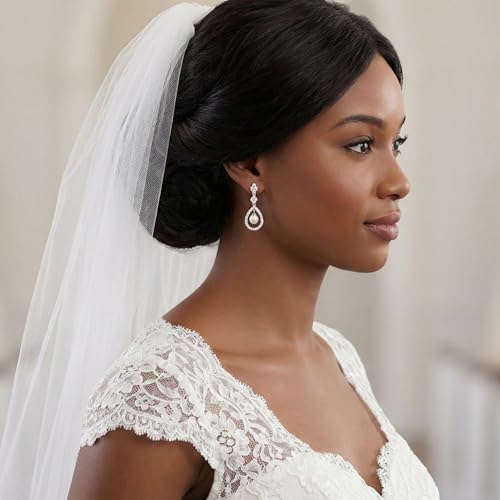 Mariell Pearl Bridal Wedding Earrings for Bride, Pearl Jewelry for Bridesmaid, Prom, Mother of the Bride - color: Silver Pierced