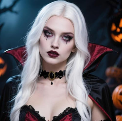 Gothic Lace Choker Vampire Necklace for Women,Black Lace Red Crystal Pendant Necklaces for Halloween,Goth Black Necklace Jewelry Witch Costume Vampire Accessories - style: BB
