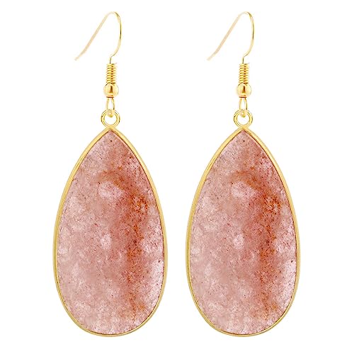 BaubleStar Natural Crystal Healing Stone Earrings Statement Teardrop Dangle Earrings for Women - color: Strawberry