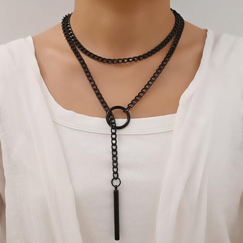 sroyte Slip Chain Necklaces for Women,Stainless Steel O-Ring Adjustable Lariat Y-Necklace,Punk Gothic Cuban Collar Choker Necklace for women - size: 36.5"