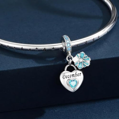 Love Heart Birthstone Dangle Charms Compatible with Pandora Bracelets | 925 Sterling Silver 5A Cubic Zirconia Mother's Day Christmas Birthday Birthstone Gifts Bead Charm Pendants Women Jewelry - color: December Dangle Birthstone Charms