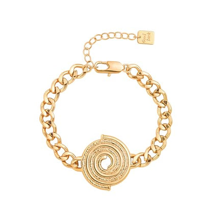 SOFYBJA 18k Gold Plated Personalized Chunky Cuban Oval Link Chain Bracelets for Men Toggle Rope Bracelet Jewelry for Women - style: Spiral Disc Link Bracelet