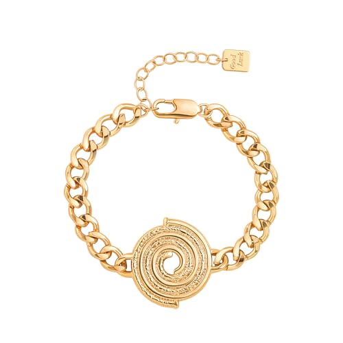 SOFYBJA 18k Gold Plated Personalized Chunky Cuban Oval Link Chain Bracelets for Men Toggle Rope Bracelet Jewelry for Women - style: Spiral Disc Link Bracelet