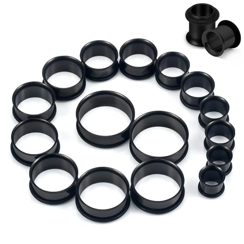 12G-25mm Single Flared Gauges Tunnels Stretching Kit 316L Surgical Steel O-ring Ear Gauges Plugs Earring Lobe flesh Tunnel Gauge Stretcher Silver Black Gold Color Tone - color: Black, size: 0g/00g/12mm14mm/16mm/18mm/20mm/22mm