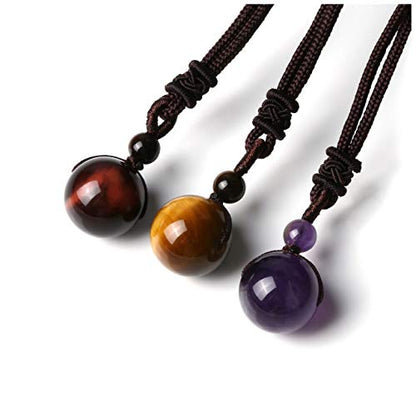 Jovivi Healing Crystals Necklace Natural Tiger Eye Amethyst Lucky Blessing Protection Chakra Beads Stone Pendant for Women Men Adjustable - color: Yellow Tiger Eye