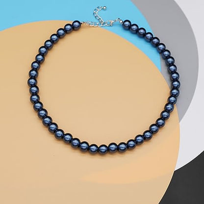 AAA+ Simulated Pearl Strand Necklace Colorful 10mm Pearls Choker Necklaces for Women 1920s Long Costume Jewelry Gift - color: Blue