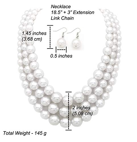 Fashion 21 Women's Faux Pearl Three Multi-Strand Statement Necklace and Earrings Set - color: White