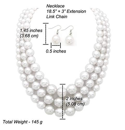 Fashion 21 Women's Faux Pearl Three Multi-Strand Statement Necklace and Earrings Set - color: White