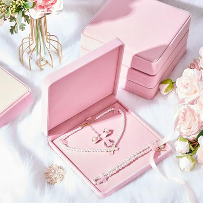 6 Pcs Velvet Jewelry Set Box Jewelry Display Case Earring Ring Bracelet Necklace Gift Box Pearl Necklace Storage Case for Mother's Day Wedding Travel Anniversary(Pink) - color: Pink