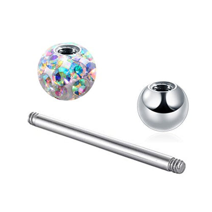Anti-allergy Surgical Steel Tongue Rings Women Handmade Epoxy Crystal Piercing Barbells 14G 16mm - color: AB+Blue+Pink+White