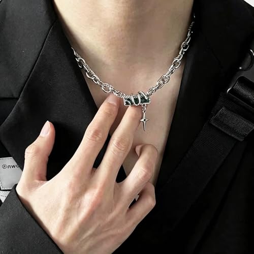 Gothic Cross Star Necklace For Men Women Silver Stainless Steel Cuban Link Paperclip Figaro Bead Chain Punk Kpop Y2k Goth Irregular Layered Cross Pendant Necklace Non Tarnish Jewelry Gift - color: Silver R