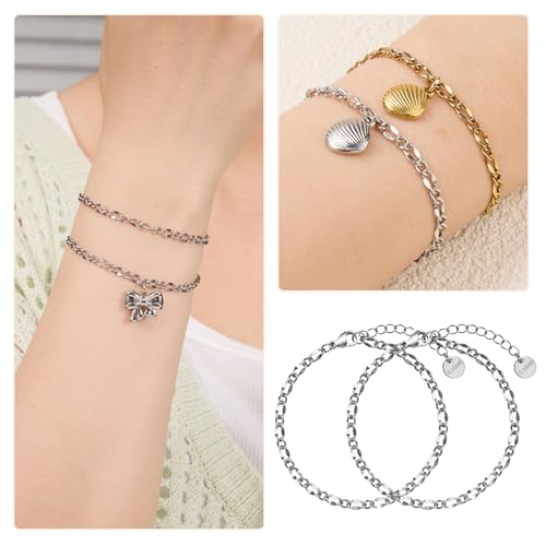 UMAOKANG 10pcs Stainless Steel Lip Chain Bracelet Bulk for Jewelry Making | Silver Charm Bracelets Adjustable Hand Chain Set Jewelry DIY Supplies - color: 10pcs Lip Steel