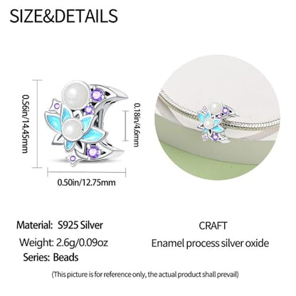 Pandach 925 Sterling Silver Charms for Bracelets and Necklaces Travel Round The World Beads Charms Relaxation Dangle Pendant,Jewelry Beads Gifts for Women - style: Moon Lotus Beads
