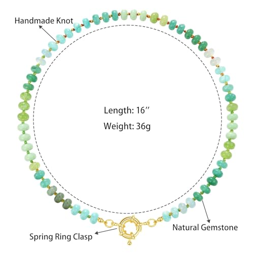 KissYan Beaded Gemstone Necklaces for Women | Colorful Bead Natural Stone Choker with 14K Gold Plated Spring Ring Clasp, Handmade Knot Jewelry for Summer Beach - color: F-Green