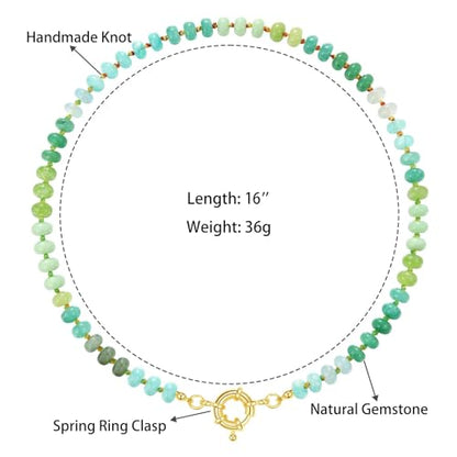 KissYan Beaded Gemstone Necklaces for Women | Colorful Bead Natural Stone Choker with 14K Gold Plated Spring Ring Clasp, Handmade Knot Jewelry for Summer Beach - color: F-Green