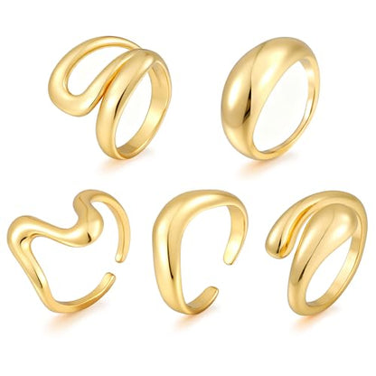 17 MILE Chunky Gold Stackable Rings for Women Non Tarnish, 18K Gold-Plated Statement Open Stacking Rings, Knuckle Band Ring Set - color: Gold 5 Pcs