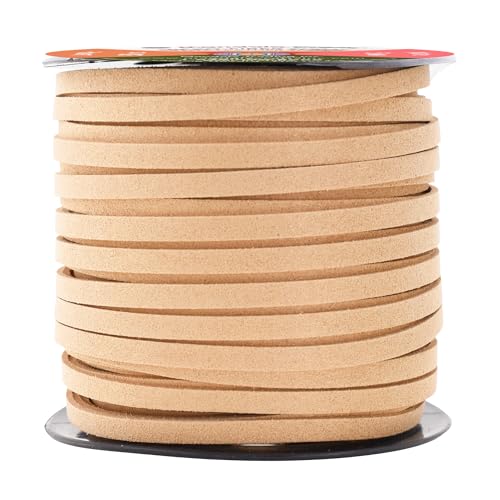 Mandala Crafts 5mm Beige Faux Suede Vegan Leather, Jewelry Making | 50 Yards Durable Flat Leather Strings, Laces & Strips for Bracelets, Necklaces, Braiding, Dream Catchers Supplies & Chokers - color: Beige, size: 5mm 50 Yards