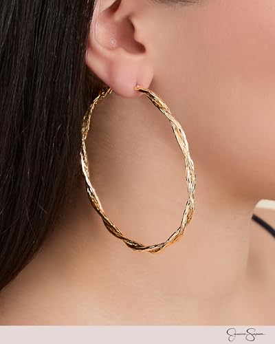 Jessica Simpson Womens Hoop Earrings - Silver-Tone or Gold-Tone Hoop | Earrings for Women - color: Gold Twist