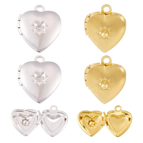Elecrelive Locket Pendants Photo Frame Charms Memory Photo Charms Heart Locket Photo Frame Pendants - color: Gold, Silver