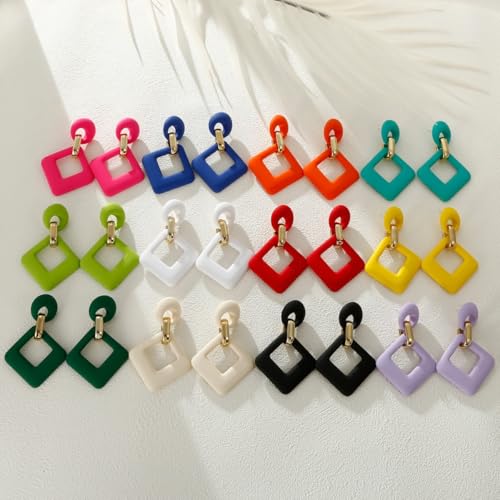 Retro Simple Acrylic Geometric Square Hollow Earrings for Women White Statement Drop Earring